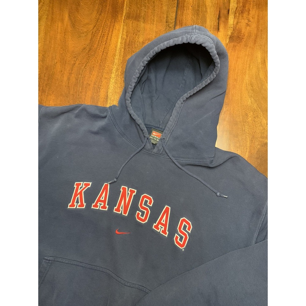 Vintage Nike Kansas Jayhawks Hoodie Sweatshirt XXL Center Swoosh Black Tag Y2K